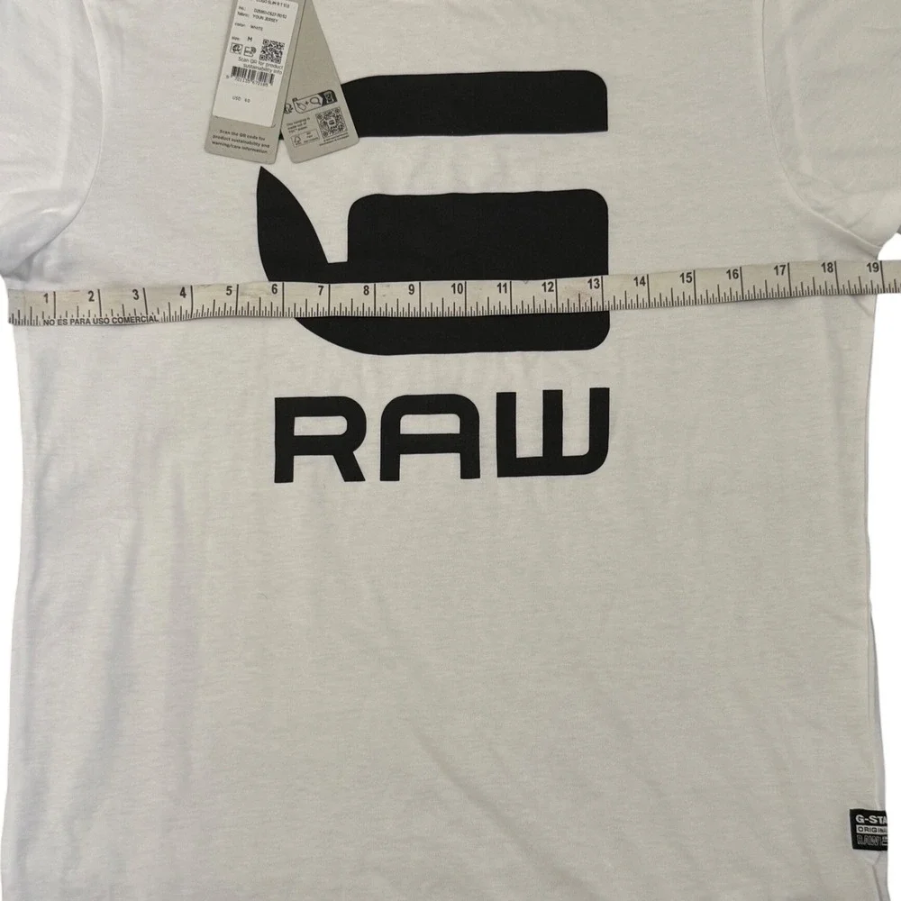 G-Star RAW T-Shirt White Logo Slim Fit Short Sleeve Top Kids Boys‎ Medium